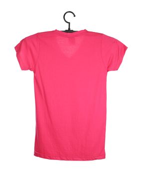 pink t-shirt template on hanger (back side) isolated on white background (with clipping path)