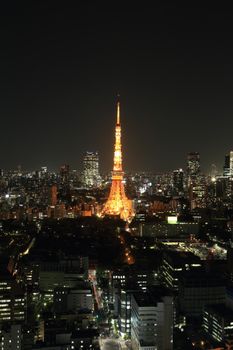 top view of Tokyo cityscape at night, Japan