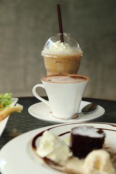 cup of hot chocolate in cafe