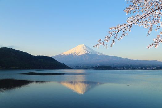 Mount Fuji with Cherry Blossom, view from Lake Kawaguchiko, Japan