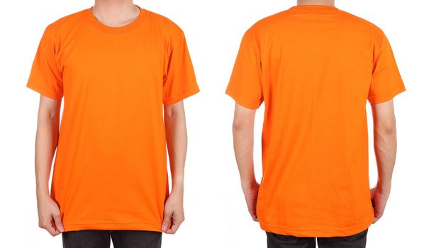 blank t-shirt set (front, back) on man isolated on white background