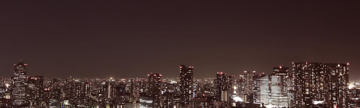 Tokyo at night panorama with illuminated skyscrapers