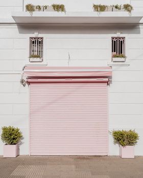 front view garage door city building