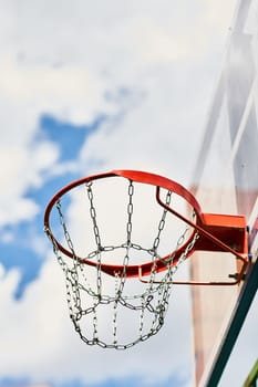 Basketball Hoop outside on the Playground. Close up. Basketball. Street game