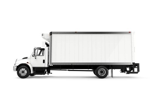 Lateral white truck isolated on a white background: 3D illustration