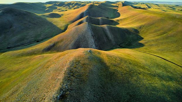 Aerial View of the Long Mountains Ridge. The beginning of the Ural mountains. Orenburg region. High quality photo