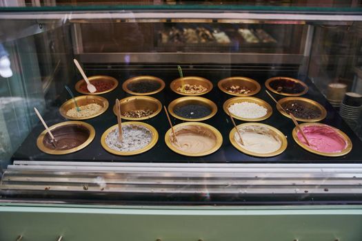 street kiosk with various ice cream. High quality photo