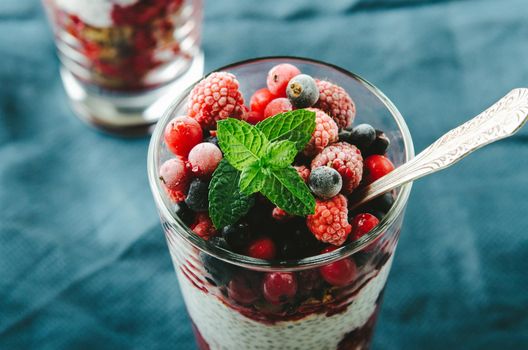 healthy breakfast with chia, yogurt and fruit. High quality photo