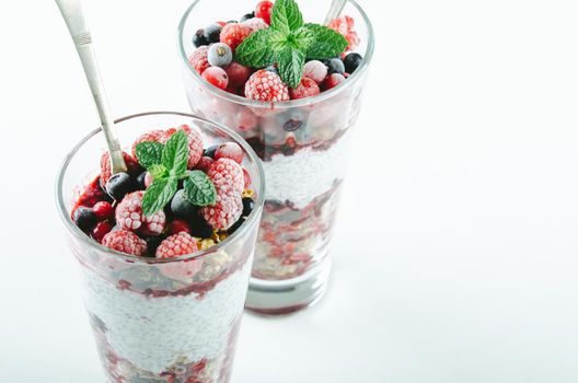 healthy breakfast with chia, yogurt and fruit. High quality photo