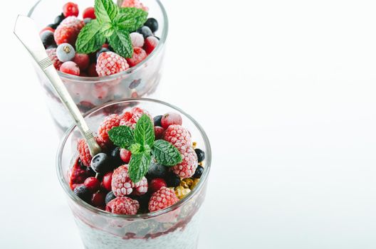 healthy breakfast with chia, yogurt and fruit. High quality photo