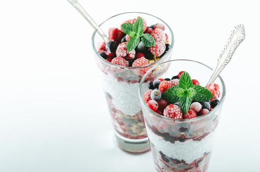 healthy breakfast with chia, yogurt and fruit. High quality photo