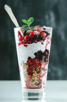 healthy breakfast with chia, yogurt and fruit. High quality photo