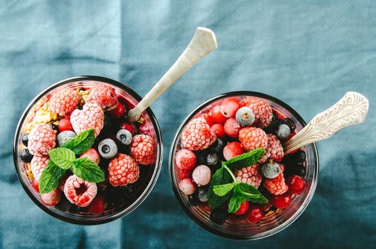 healthy breakfast with chia, yogurt and fruit. High quality photo