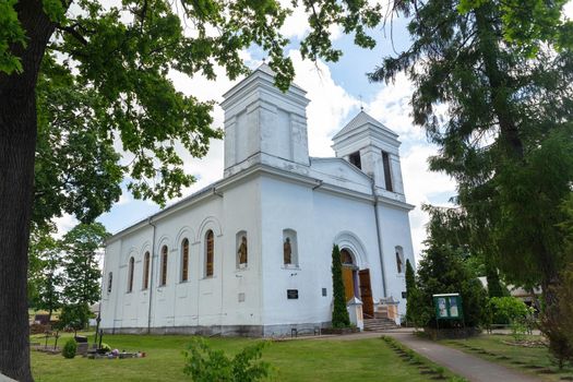 Kobryn, Belarus - June 01, 2019: Front view on Church of the Most Holy Virgin Mary at summer time.