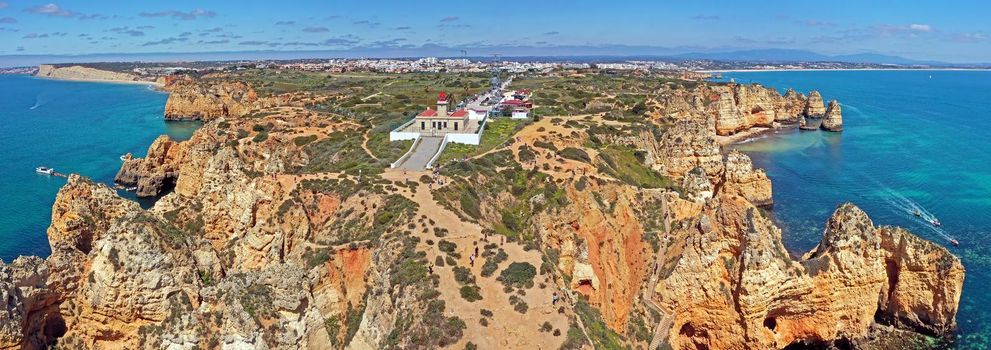 Aerial panorama from the lighthouse at Ponte Piedade in Lagos Portugal