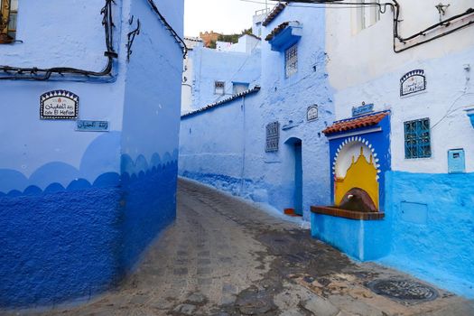 A Street in Blue Chefchaouen City, Morocco