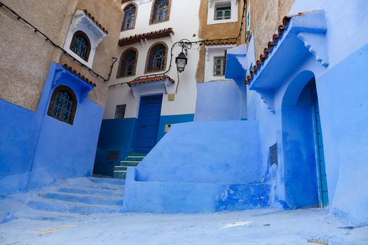 A Street in Blue Chefchaouen City, Morocco