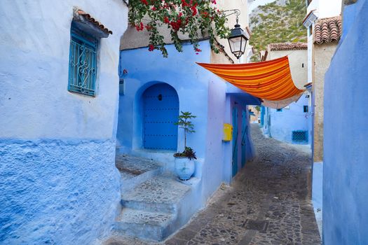 A Street in Blue Chefchaouen City, Morocco