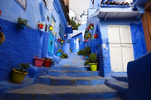 A Street in Blue Chefchaouen City, Morocco