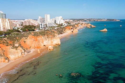 Aerial from praia Da Rocha in Portimao in the Algarve Portugal