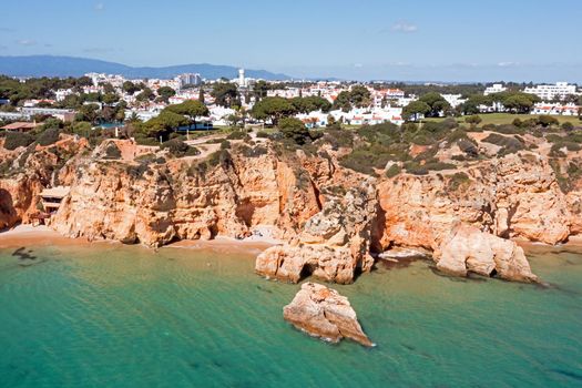 Aerial from Praia Tres Irmaos in Alvor the Algarve in Portugal