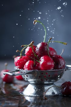 Cherry berries with the water drops
