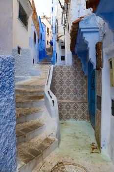 A Street in Blue Chefchaouen City, Morocco