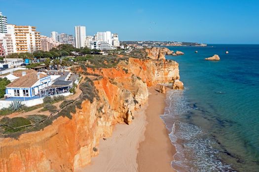 Aerial from praia Da Rocha in Portimao in the Algarve Portugal