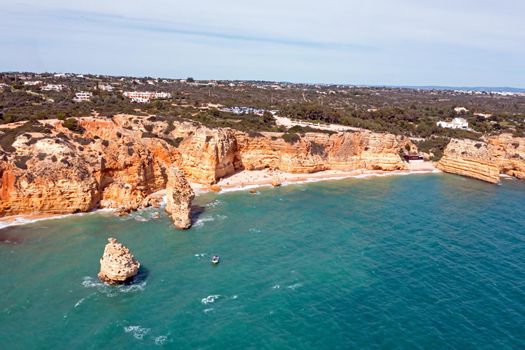 Aerial from praia de Marinha in the Algarve Portugal