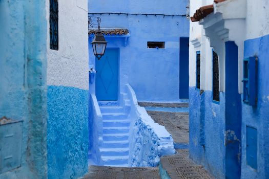 A Street in Blue Chefchaouen City, Morocco