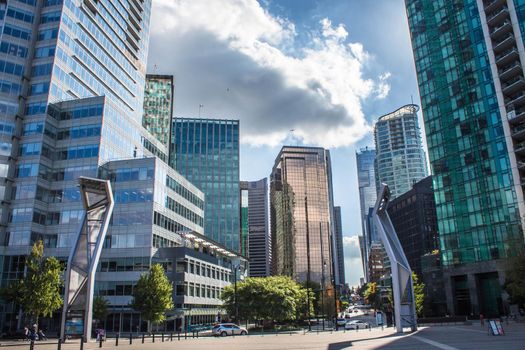 Vancouver, BC Canada - Septembre 2, 2020: Skyscrapers Street View Of Corporate Buildings