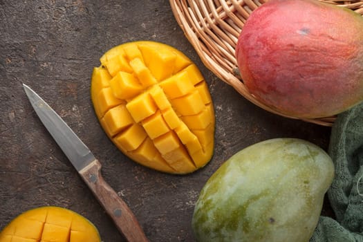 Mango fruit on a dark table background