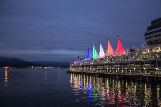 Vancouver, British Columbia, Canada - September 23, 2017: Port of Vancouver at Canada Place, a Canadian Cruise Ship Port and Convention Centre downtown the city.