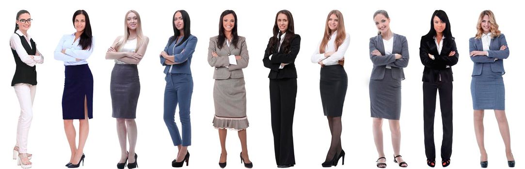 panoramic collage of a group of successful young business women. isolated on white background