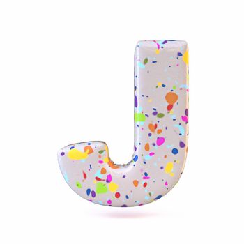 Colorful terrazzo pattern font Letter J 3D render illustration isolated on white background