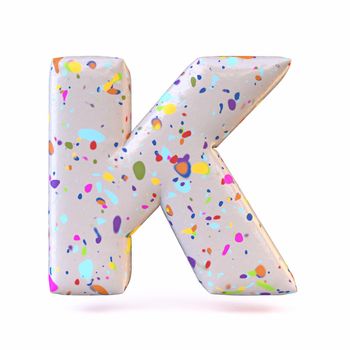 Colorful terrazzo pattern font Letter K 3D render illustration isolated on white background