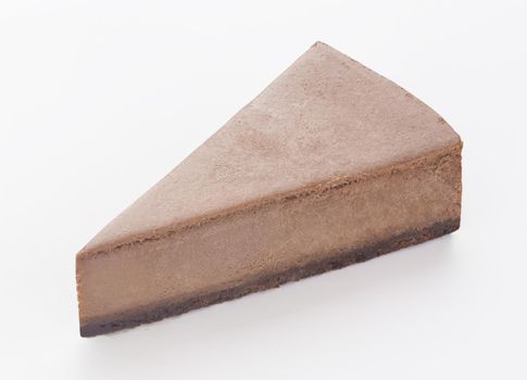 Chocolate Cheesecake slice on a white background
