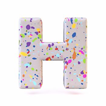 Colorful terrazzo pattern font Letter H 3D render illustration isolated on white background