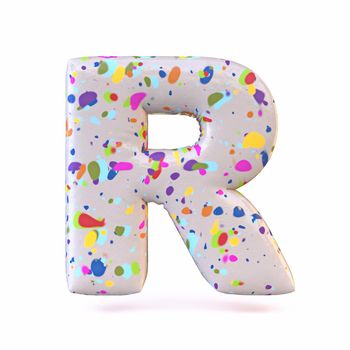 Colorful terrazzo pattern font Letter R 3D render illustration isolated on white background