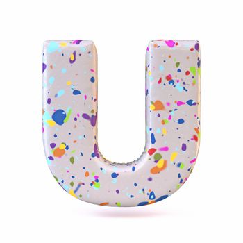 Colorful terrazzo pattern font Letter U 3D render illustration isolated on white background