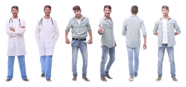 collage doctor and young man isolated on white background