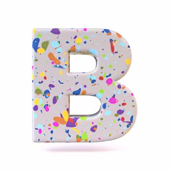Colorful terrazzo pattern font Letter B 3D render illustration isolated on white background