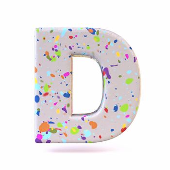 Colorful terrazzo pattern font Letter D 3D render illustration isolated on white background
