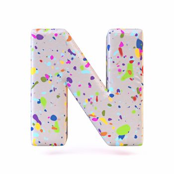 Colorful terrazzo pattern font Letter N 3D render illustration isolated on white background