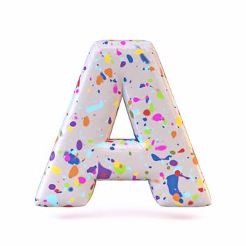 Colorful terrazzo pattern font Letter A 3D render illustration isolated on white background
