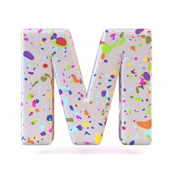 Colorful terrazzo pattern font Letter M 3D render illustration isolated on white background