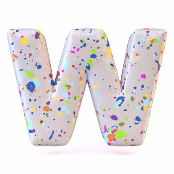 Colorful terrazzo pattern font Letter W 3D render illustration isolated on white background