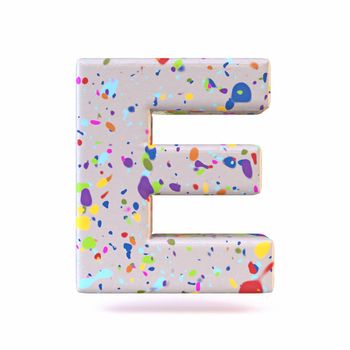 Colorful terrazzo pattern font Letter E 3D render illustration isolated on white background