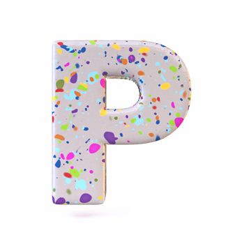 Colorful terrazzo pattern font Letter P 3D render illustration isolated on white background