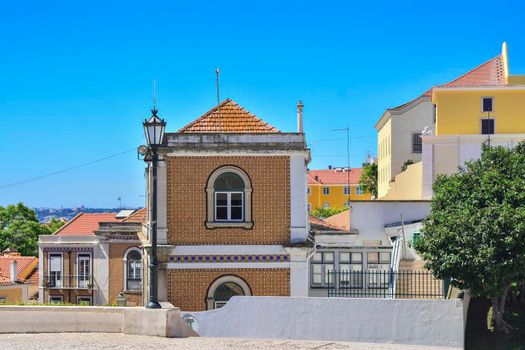 Colourful streets of Alfama district in Lisbon, Portugal